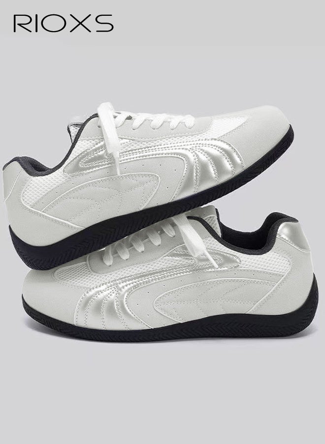 RIOXS Unisex Breathable Sneakers, Classic Retro Training Shoes with Cushioned Comfort , Lightweight Lace-up Walking Shoes for Couples, Fashion Athletic Outdoor Walking Footwear for Travel, Trainning, Vacation or Casual Occasions, Grey - Image 5